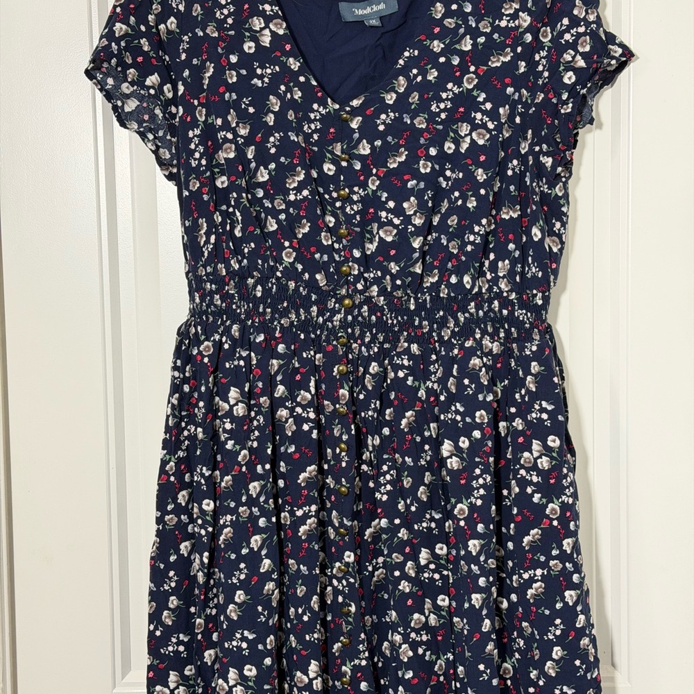 Modcloth Navy Floral V-Neck Dress - Picture 2 of 3